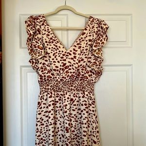 Express Leopard Ruffle Sleeve Smocked Waist Maxi Dress